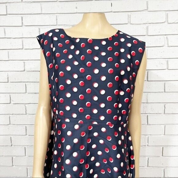 Hobbs silk wool red-white-blue polka dot midi dress - Size 12 - Picture 7 of 9